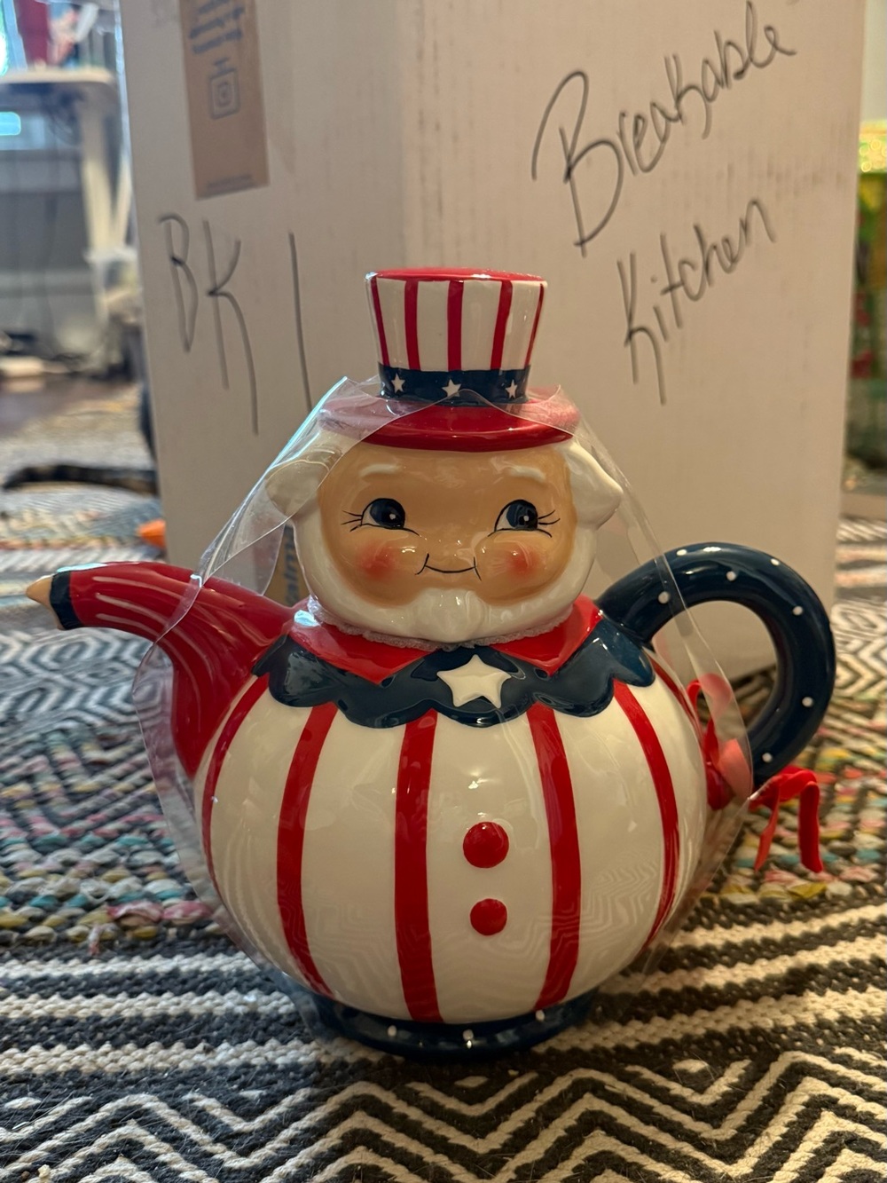 Johanna Parker: Patriotic Uncle Sam Teapot Ceramic Pitcher - Red, White & Blue